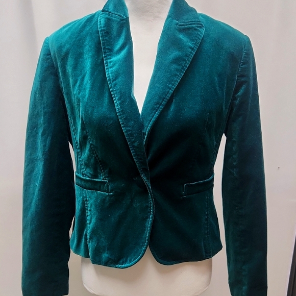 Vintage Emerald Green Velvet Puff Sleeve Whimsigoth Cropped Fitted Blazer Coat - Picture 1 of 11